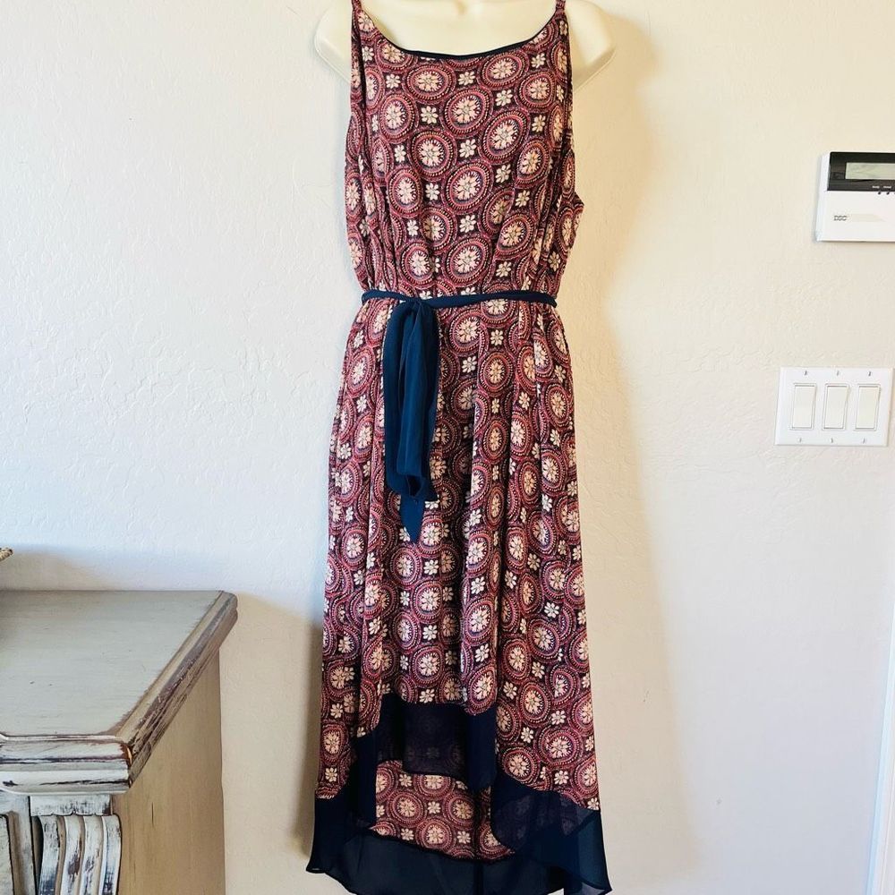 Lane Bryant Medallion floral silk shell fully lined midi dress with sash belt re
